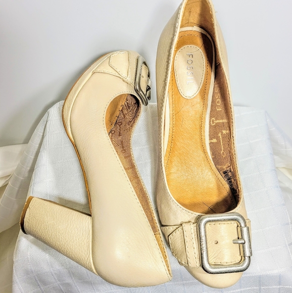 Fossil Shoes - Fossil Leather Maddox Chunky Heel Buckle Slip On